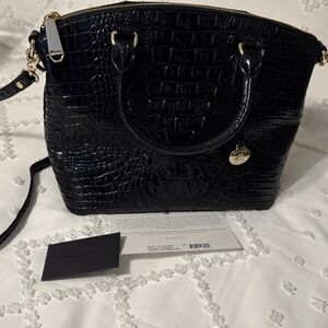 Brahmin Black Croc-Embossed Satchel